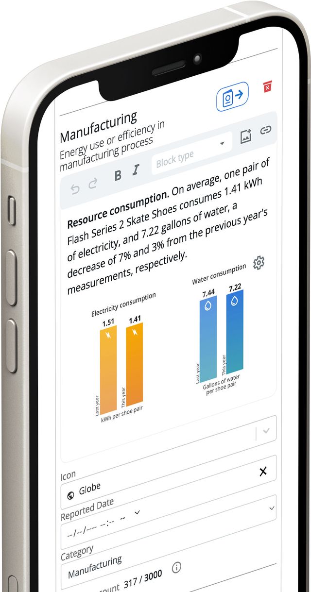 Brands can use infographics, images, and Web links to engage customers with
Digital Product Passport
data.