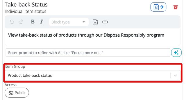 Item- and Batch-level data can be displayed within an overall DPP by adding
a new attribute within DPP Planner and assigning a Product Item Group to
it.