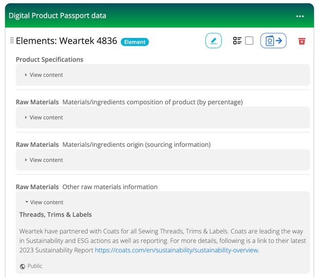 Weartek also accelerated its Digital Product Passport publishing workflow by
using DPP Planner Elements, a capability in PicoNext that allows organisations
to create "groups" of reusable sustainability attributes and share them across
products.